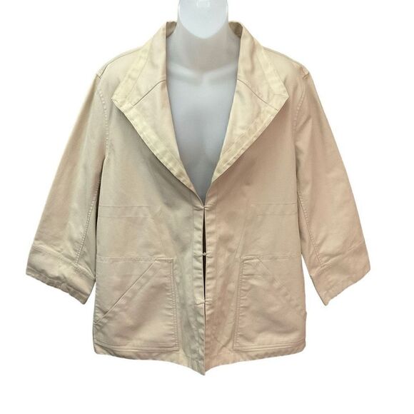 Lafayette 148 Jacket Blazer Swing Coat V-Neck Collar Hook Clasp Front Tan 14 - Picture 1 of 12